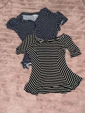Love H81 Navy Polka Dot Blouse and Striped Peplum Top Bundle